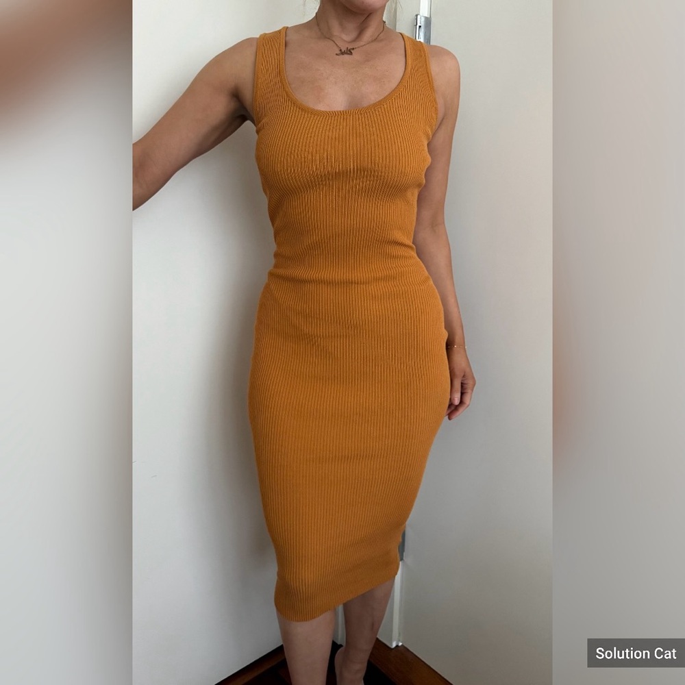 HMS Mustard Ribbed Bodycon Midi Dress